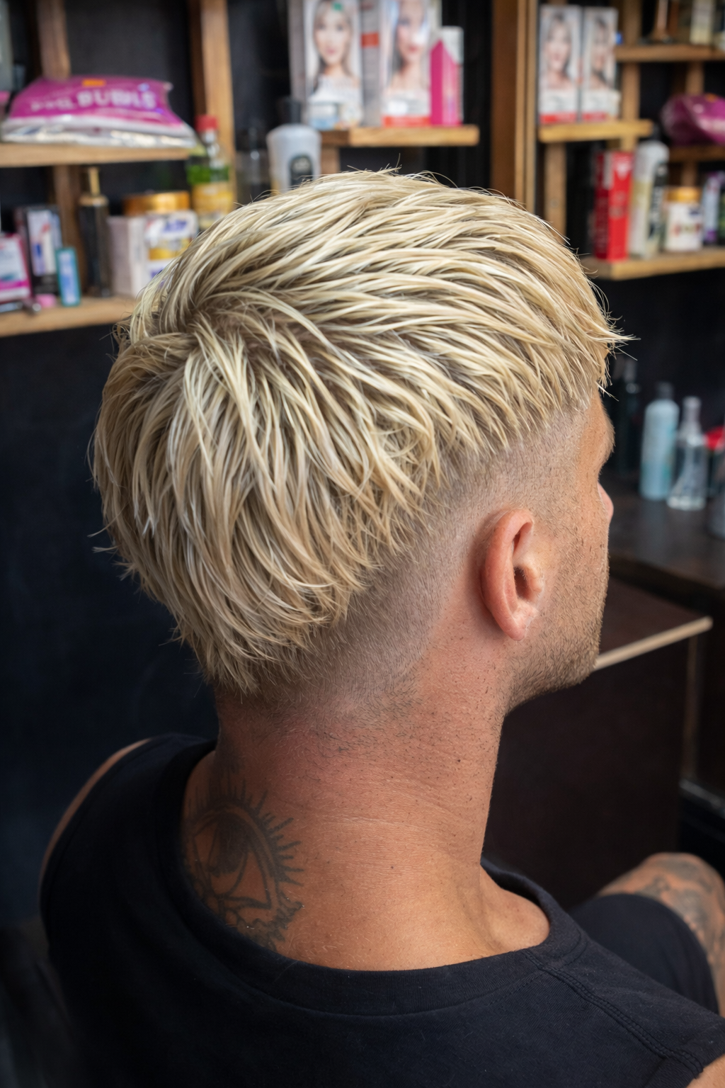 Fresh fade and textured blonde hair